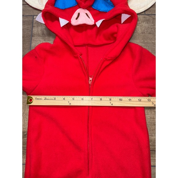 Kids Red Devil Costume Jumpsuit Hooded One Piece Halloween Cosplay - Picture 3 of 6